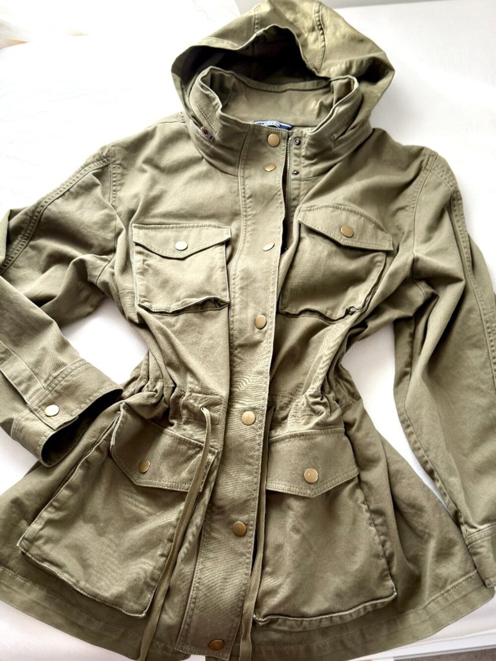 Women's Plus Size Utility Hood Surplus Olive Green Military Field Jacket Grunge